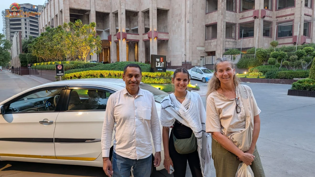 India Highlights guests with dedicated private chauffeur outside The LaLiT Hotel in New Delhi